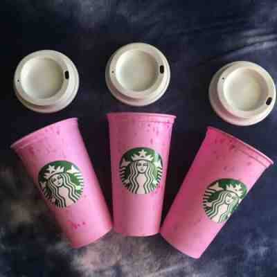 Starbucks Marble Reusable Hot Strawberry Pink Set Of 3 Cups Summer 2019 New - Sold on eBay Nov, 6th 2019 for $19.00