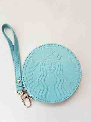 Starbucks Round Coin Purse Leather Zip Around Blue wide 8.5 cm GENUINE  - Sold on eBay Nov, 5th 2019 for $29.99