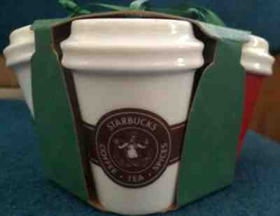 Lot of 4 STARBUCKS SIREN logo Christmas Tree Ornaments Ceramic Mini Tumblers NEW - Sold on eBay Nov, 4th 2019 for $18.50