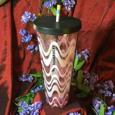 Starbucks Pink Tumbler Venti To Go Cup w Black Lid & Multicolored Straw NEW - Sold on eBay Nov, 3rd 2019 for $18.00