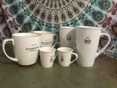 Lot Of 6 Starbucks Coffee Mugs 2010 White And Brown 3oz 16oz 20oz - Sold on eBay Nov, 3rd 2019 for $33.00