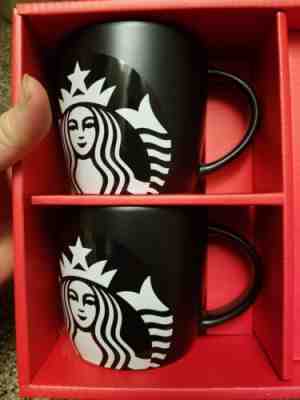 New Lot of 2 Starbucks Mermaid Siren Black White 14 Oz Ceramic Coffee Cup Mug - Sold on eBay Oct, 30th 2019 for $34.99
