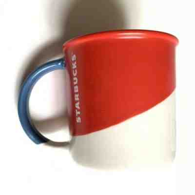 Starbucks Cup Mug 2017 Ceramic Handle Red & White with Blue Handle Mug 12oz - Sold on eBay Nov, 15th 2019 for $19.95