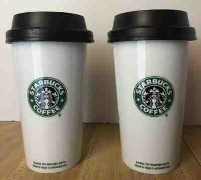 EUC Starbucks Coffee 2009 Ceramic Double Walled 12oz Tumbler/Travel Mugs w/ Lid - Sold on eBay Nov, 15th 2019 for $50.00