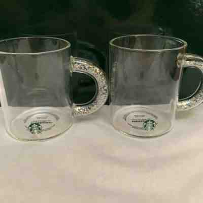 Starbucks Clear Glass Mugs With Silver Glitter in Handle Set of 2 NEW 2019 Hot  - Sold on eBay Nov, 15th 2019 for $40.00