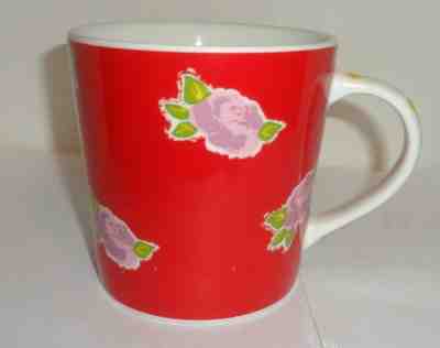 Starbucks 2004 Barista Coffee Mug Red w/ Pink Floral Rose Polka Dot Handle 16 oz - Sold on eBay Nov, 15th 2019 for $18.77