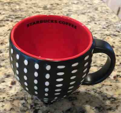Starbucks Coffee Cup Mug 2008 Red Black White New Bone China Oval Raised Dots - Sold on eBay Nov, 15th 2019 for $24.99