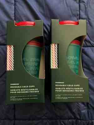 Starbucks 2019 Holiday Christmas Reusable Cold Cups, Lids, & Straws 24oz 5 Pack - Sold on eBay Nov, 15th 2019 for $15.00