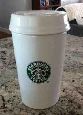 STARBUCKS BARISTA 2000 To Go Cup Coffee Canister, White/Green Mermaid Logo. EUC - Sold on eBay Nov, 15th 2019 for $21.95
