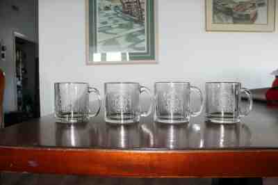 Starbucks Clear Glass Mug Cups-Set of 4-12 Oz Coffee Siren Mermaid Logo Handle - Sold on eBay Nov, 15th 2019 for $24.00