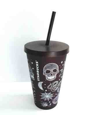 Starbucks 2019 Fall Halloween Matte Skull Purple Black Acrylic 16 oz Cup Tumbler - Sold on eBay Nov, 15th 2019 for $49.45