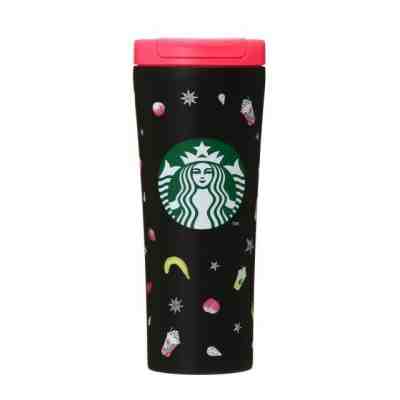 New Starbucks Stainless Matte Black Tumbler Frappuccino Cups Pink Lid 12oz - Sold on eBay Nov, 15th 2019 for $45.00