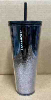 New Starbucks 2019 Holiday Edition BLACK SILVER cascading Glitter Tumbler 24 Oz - Sold on eBay Nov, 15th 2019 for $29.95