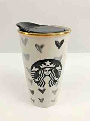 Starbucks Ceramic Tumbler Mug 12oz Black Hearts 2014 - Sold on eBay Nov, 14th 2019 for $39.99