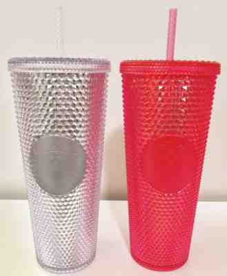 Set 2 Starbucks Holiday 2019 Venti Studded Tumblers Cups Platinum & Neon Pink  - Sold on eBay Nov, 14th 2019 for $43.00