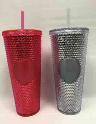 2 Starbucks Holiday 2019 Venti Studded Tumblers Cups Platinum +Neon Pink IN HAND - Sold on eBay Nov, 14th 2019 for $79.95