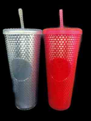 NEW STARBUCKS Neon Pink & Silver Platinum   Studded Cold Cup Tumbler 2019 24 oz - Sold on eBay Nov, 14th 2019 for $59.00