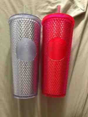 2 Starbucks Holiday 2019 Venti Studded Tumblers Cups Platinum +Neon Pink IN HAND - Sold on eBay Nov, 14th 2019 for $59.98