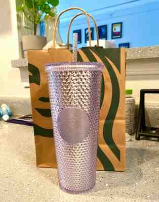 One Holiday Starbucks 2019 Venti Bling Platinum Silver Studded Cold Cup Tumbler - Sold on eBay Nov, 14th 2019 for $27.00
