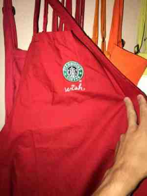 Red Starbucks Holliday Apron "Wish" Old Logo Embroidered - Sold on eBay Nov, 14th 2019 for $40.00