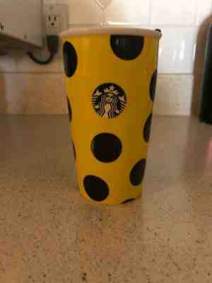 2015 Starbucks Yellow Polka Dot 12 oz  Ceramic Travel Mug And Black Lid - Sold on eBay Nov, 14th 2019 for $24.95