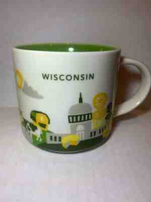STARBUCKS 14oz Coffee Cup Mug WISCONSIN You Are Here Series Green Yellow 2014 - Sold on eBay Nov, 14th 2019 for $17.99