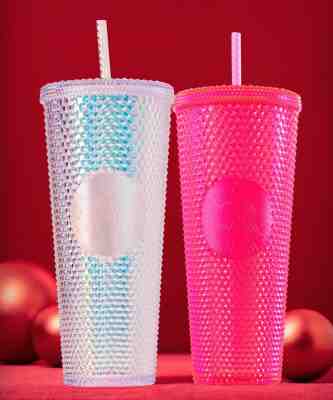 NEW STARBUCKS 2019 Venti Neon Pink Studded Cold Cup Tumbler WINTER HOLIDAY - Sold on eBay Nov, 14th 2019 for $29.00