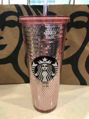 New Starbucks 2017 Pink Sequins 24 oz Venti Cold Tumbler Cup - Sold on eBay Nov, 14th 2019 for $50.00