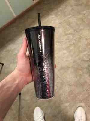 Starbucks 2019 Black Cascading Glitter Cold Cup Tumbler Holiday Christmas 24 oz - Sold on eBay Nov, 14th 2019 for $28.00
