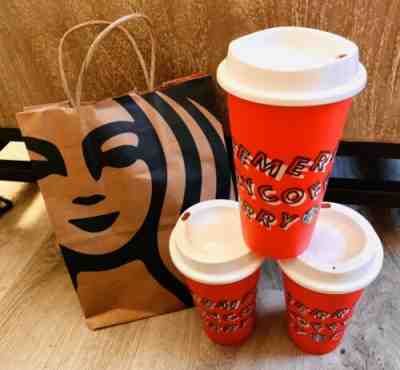 (3) STARBUCKS 2019 CHRISTMAS HOLIDAY MERRY COFFEE REUSABLE 16 OZ GRAND CUP - LOT - Sold on eBay Nov, 14th 2019 for $19.99