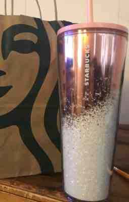 Starbucks RARE Holiday 2019 Cascading Snow Glitter Rose Gold Tumbler - Sold on eBay Nov, 14th 2019 for $26.00