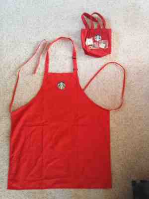Red Starbucks Apron and coffee bag with Starbucks pins. - Sold on eBay Nov, 14th 2019 for $41.00