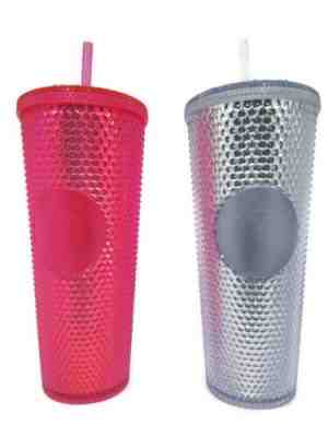 2 Starbucks Holiday 2019 Venti Studded Tumblers Cups Platinum Neon Pink Silver - Sold on eBay Nov, 14th 2019 for $79.97
