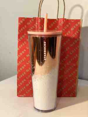 Starbucks 2019 Rose Gold Cascading Snow Glitter Holiday Tumbler - Sold on eBay Nov, 14th 2019 for $22.00