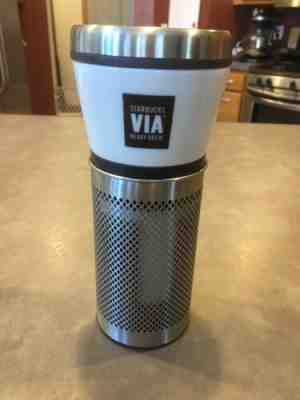 2010 STARBUCKS VIA READY BREW COFFEE 16 oz CERAMIC TRAVEL TUMBLER MUG METAL - Sold on eBay Nov, 14th 2019 for $16.55
