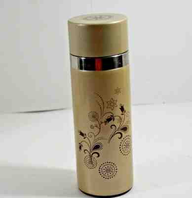 2009  Starbucks Coffee Stainless & Clay Gold Travel Thermos Tumbler Mug 10 oz  - Sold on eBay Nov, 14th 2019 for $19.12
