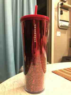 STARBUCKS 2019 Holiday Limited Edition Red Confetti Cascading Glitter Tumbler - Sold on eBay Nov, 14th 2019 for $24.00