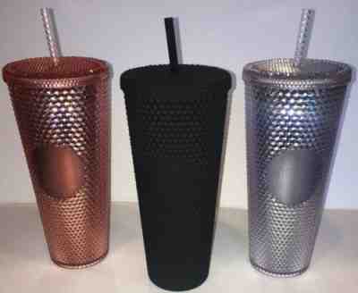 Starbucks Venti Studded Tumblers LOT OF 3-MATTE BLACK, ROSE GOLD, PLATINUM NEW - Sold on eBay Nov, 12th 2019 for $189.99