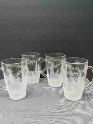 SET of 4 Starbucks 2009 Christmas Etched Clear Glass Mugs "Wish for Snow" 12 oz  - Sold on eBay Nov, 12th 2019 for $40.00