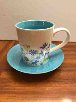 starbucks 2006 Blue Iridescent Flower coffee Cup Saucer Set 11 Oz - Sold on eBay Nov, 11th 2019 for $16.00