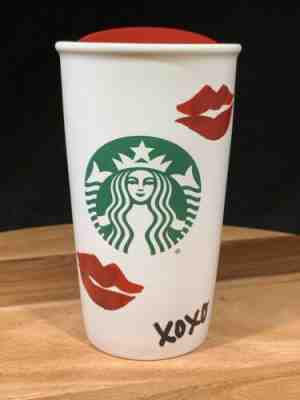 Starbucks 2015 XOXO Hugs Kisses Lips Travel Tumbler Coffee Mug w/ Red Lid 12 oz - Sold on eBay Nov, 8th 2019 for $24.95