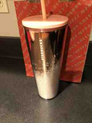 NEW STARBUCKS 2019 ROSE GOLD & PINK Cascading SNOW Tumbler WINTER HOLIDAY  - Sold on eBay Nov, 8th 2019 for $29.50