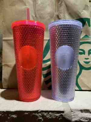 *NEW* STARBUCKS 2019 WINTER HOLIDAY : (Neon Pink&Platinum Set Studded Cold Cups) - Sold on eBay Nov, 8th 2019 for $46.00