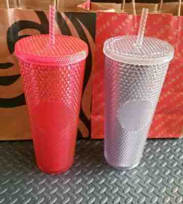 2 Starbucks Fall 2019 Limited Edition Studded Tumbler Cups - Hot Pink & Platnium - Sold on eBay Nov, 8th 2019 for $56.00