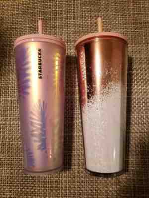 Starbucks 2019 Rose Gold Cascading Snow Cold Cup Tumbler Holiday Christmas 24 oz - Sold on eBay Nov, 7th 2019 for $70.00
