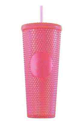 STARBUCKS 2019 Neon Pink Studded Cold Cup Tumbler WINTER HOLIDAY 24 oz - Sold on eBay Nov, 7th 2019 for $47.99