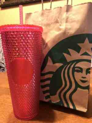 NEW STARBUCKS Hot Pink Studded Cold Cup Tumbler WINTER HOLIDAY 2019 24 oz - Sold on eBay Nov, 7th 2019 for $45.00