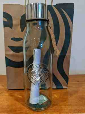 *NEW* Starbucks 20oz Recycled Glass Water Bottle! Made in Spain - Sold on eBay Nov, 7th 2019 for $29.99