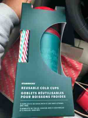 Starbucks 2019 Holiday Christmas Reusable Cold Cups With Straws 24oz 5 Pack NIB - Sold on eBay Nov, 7th 2019 for $34.98