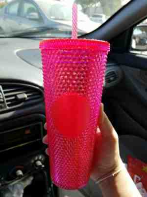 NEW STARBUCKS 2019 Neon Pink Studded Cold Cup Tumbler WINTER HOLIDAY 24 oz - Sold on eBay Nov, 7th 2019 for $39.00